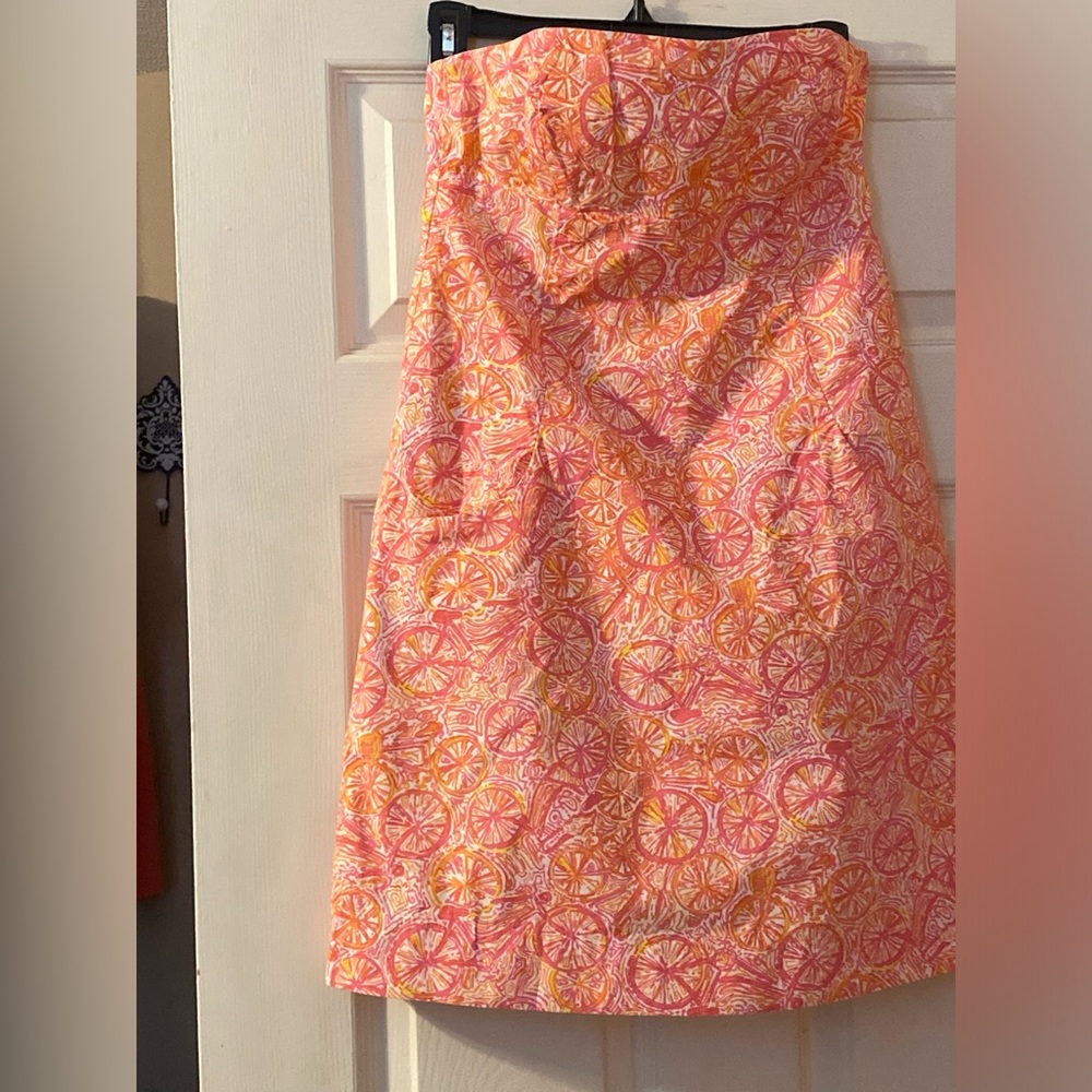 Womens Lily Pulitzer strapless Dress Ten Speed Bicycle Orange and Pink Size 2